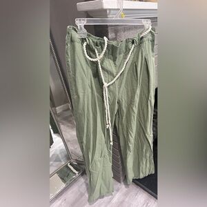Green Chino Pants with Relaxed Fit and Drawstring Waist